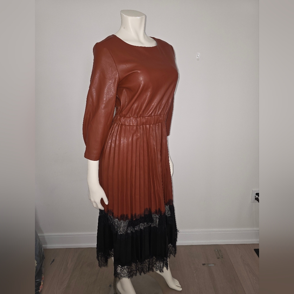 Zara Colorblock contrasting faux leather midi dress XS